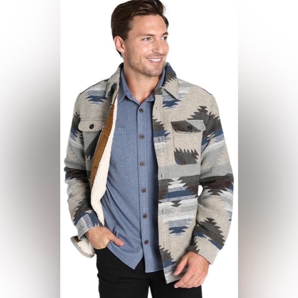 Jachs New York Wool Blend Jacket Sherpa Lined Gray Blue Native Aztec Size Medium